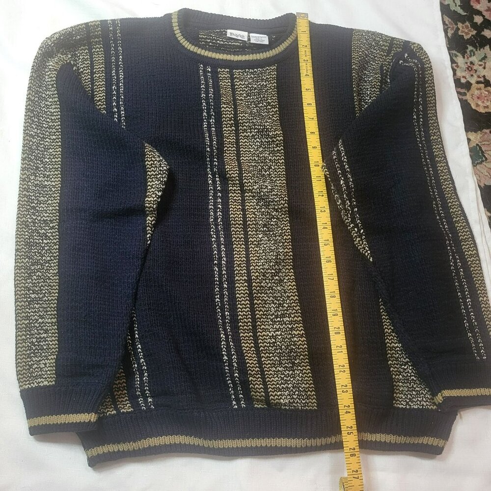 Vintage Whitefish Bay Striped Knit Sweater Mens Large Cotton Blend Black Tan